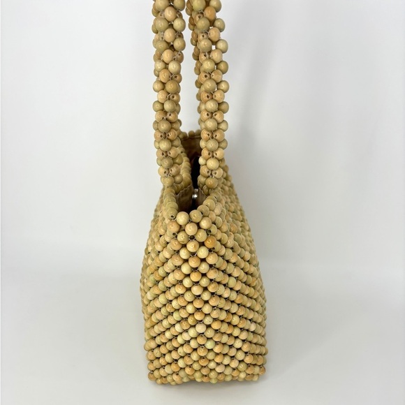 Loeffler Randall Mina Neutral Wood Beaded Mini Tote Bag Beach Bag - Picture 6 of 7